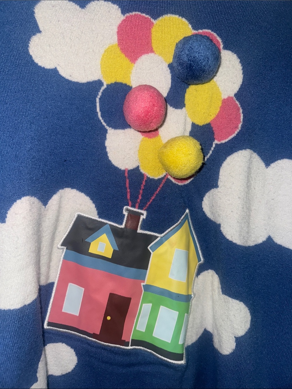 Pixar “Up” Cloud Print Crewneck Sweater with Balloon House Motif - Picture 2 of 5